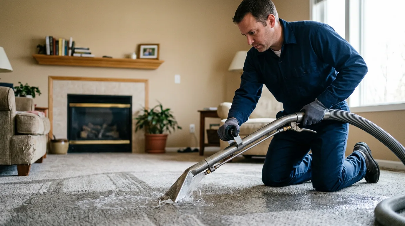 Water damage restoration technician working near Ellettsville, IN